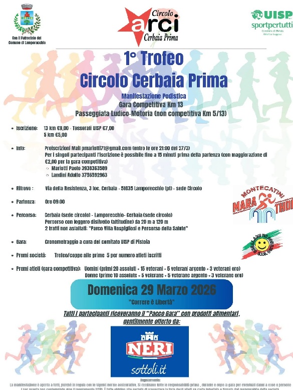 1° TROFEO CIRCOLO CERBAIA PRIMA-CERBAIA DI MAPORECCHIO (PISTOIA) -DOMENICA 29 MARZO 2026